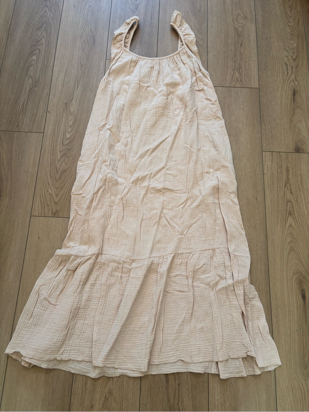 Carly Jean Los Angeles Lightweight Cream Maxi Dress with Ruffle Hem